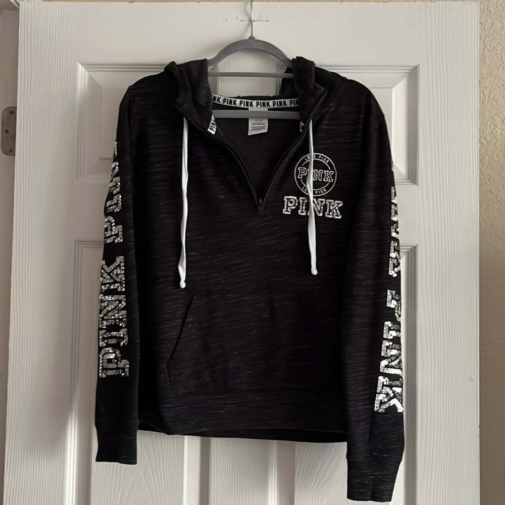 Victoria Secret’s Pink. Black and Gray. Sweatshirt. With Silver Sequins. Size M.